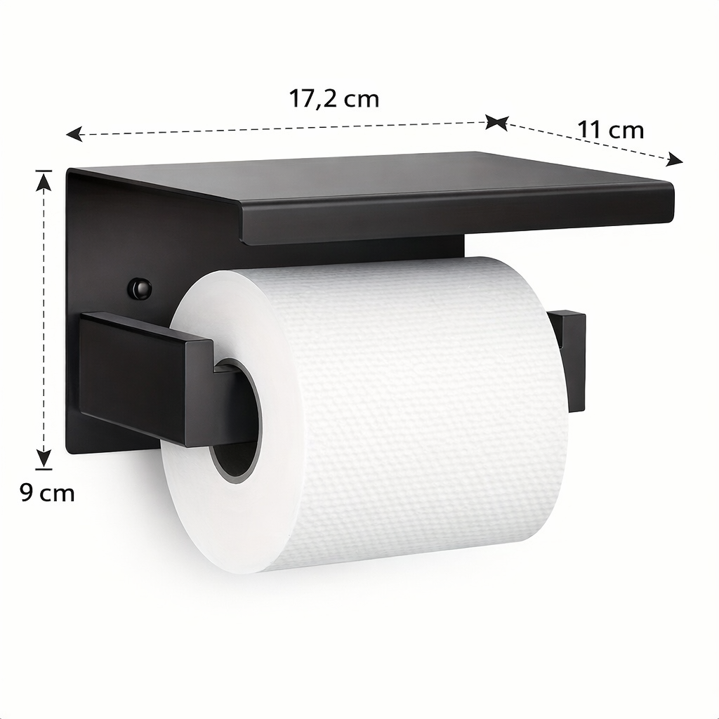 Toilettenpapierhalter mit Ablage - Edelstahl Schwarz