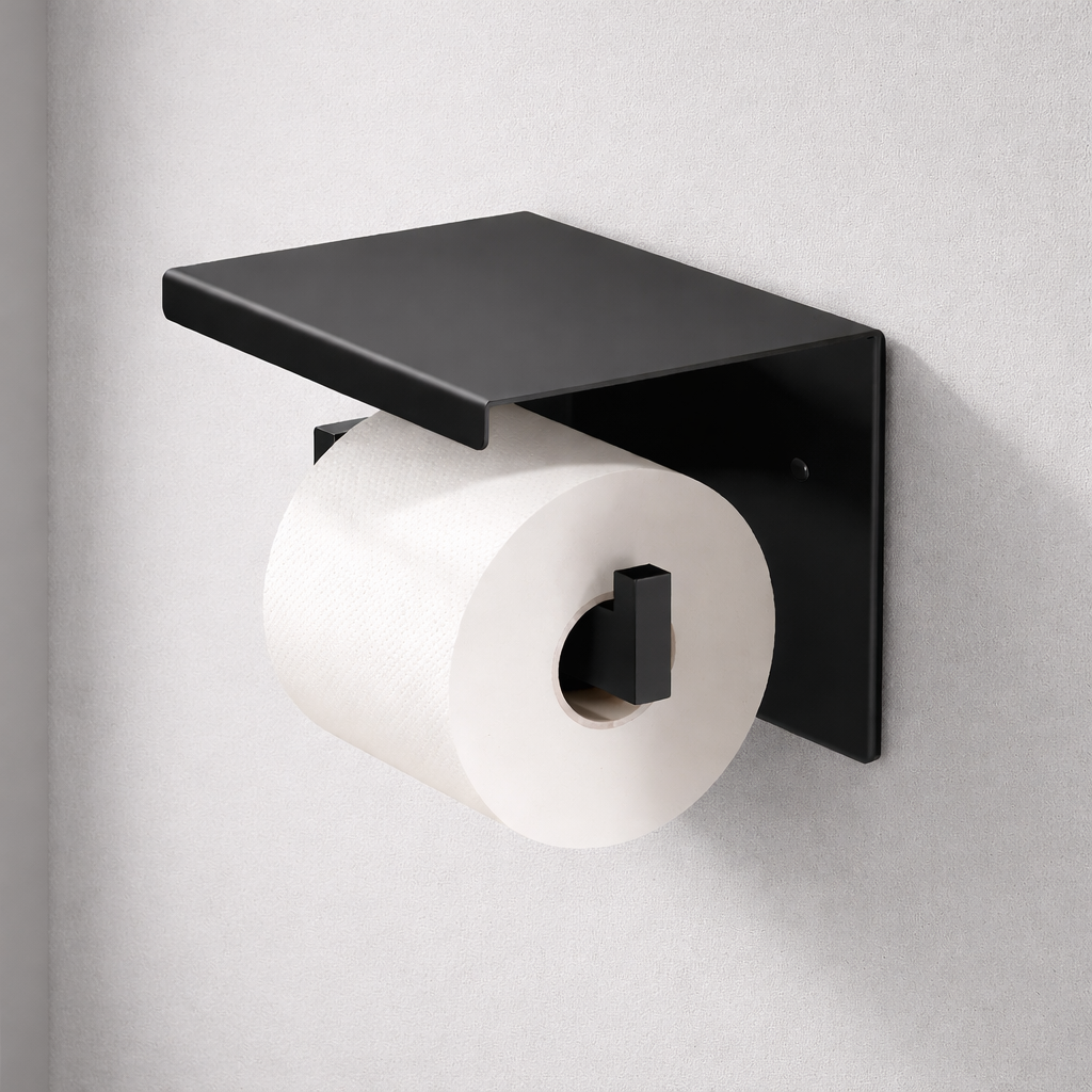 Toilettenpapierhalter mit Ablage - Edelstahl Schwarz